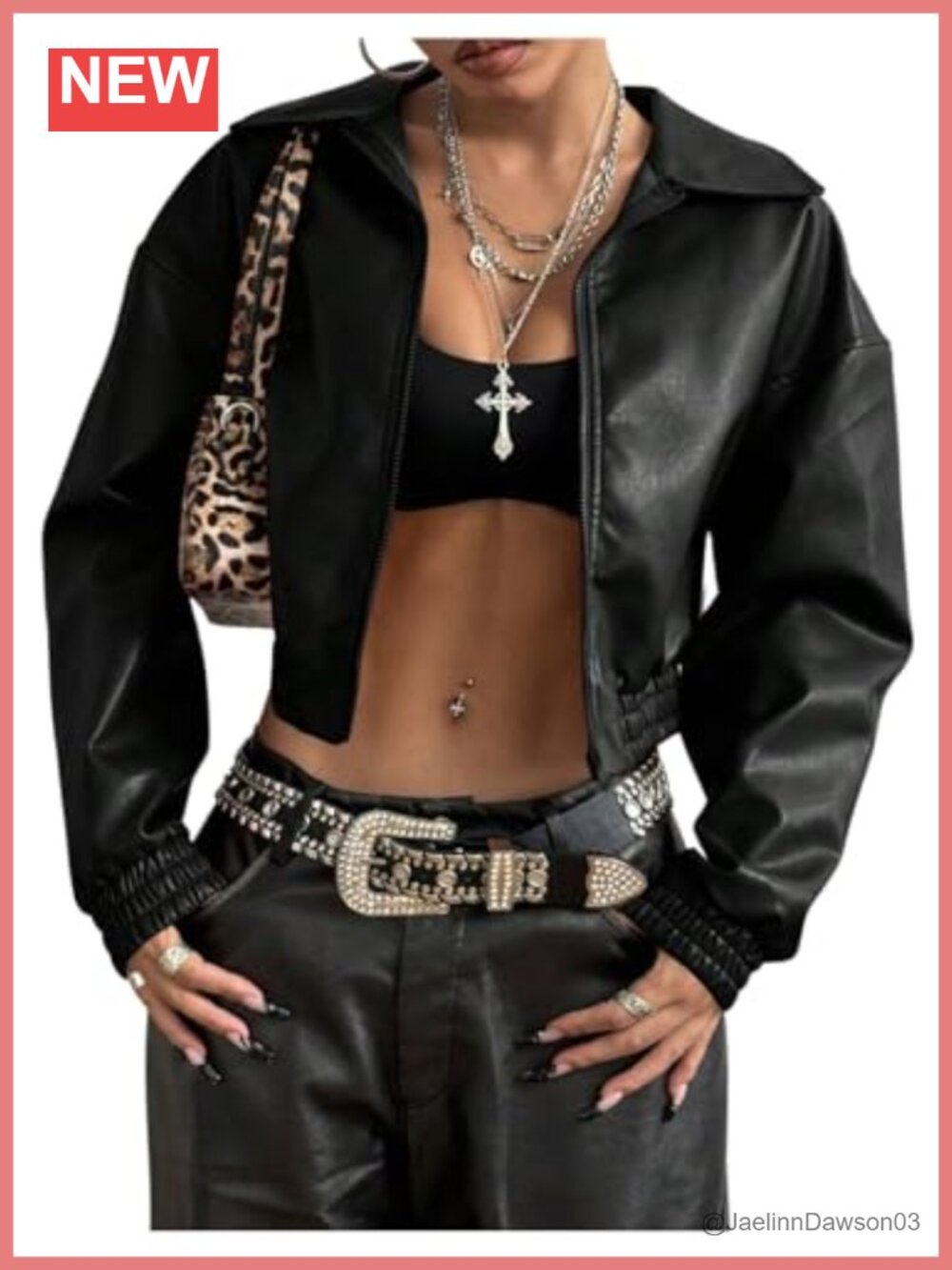 Faux Leather Crop Moto Jacket Zip Up Drop Shoulder Moto Biker Coat
